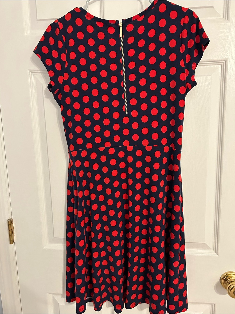 Michael Kors Navy Dress with Red Polka Dots and Gold Back Zipper - Picture 4 of 4